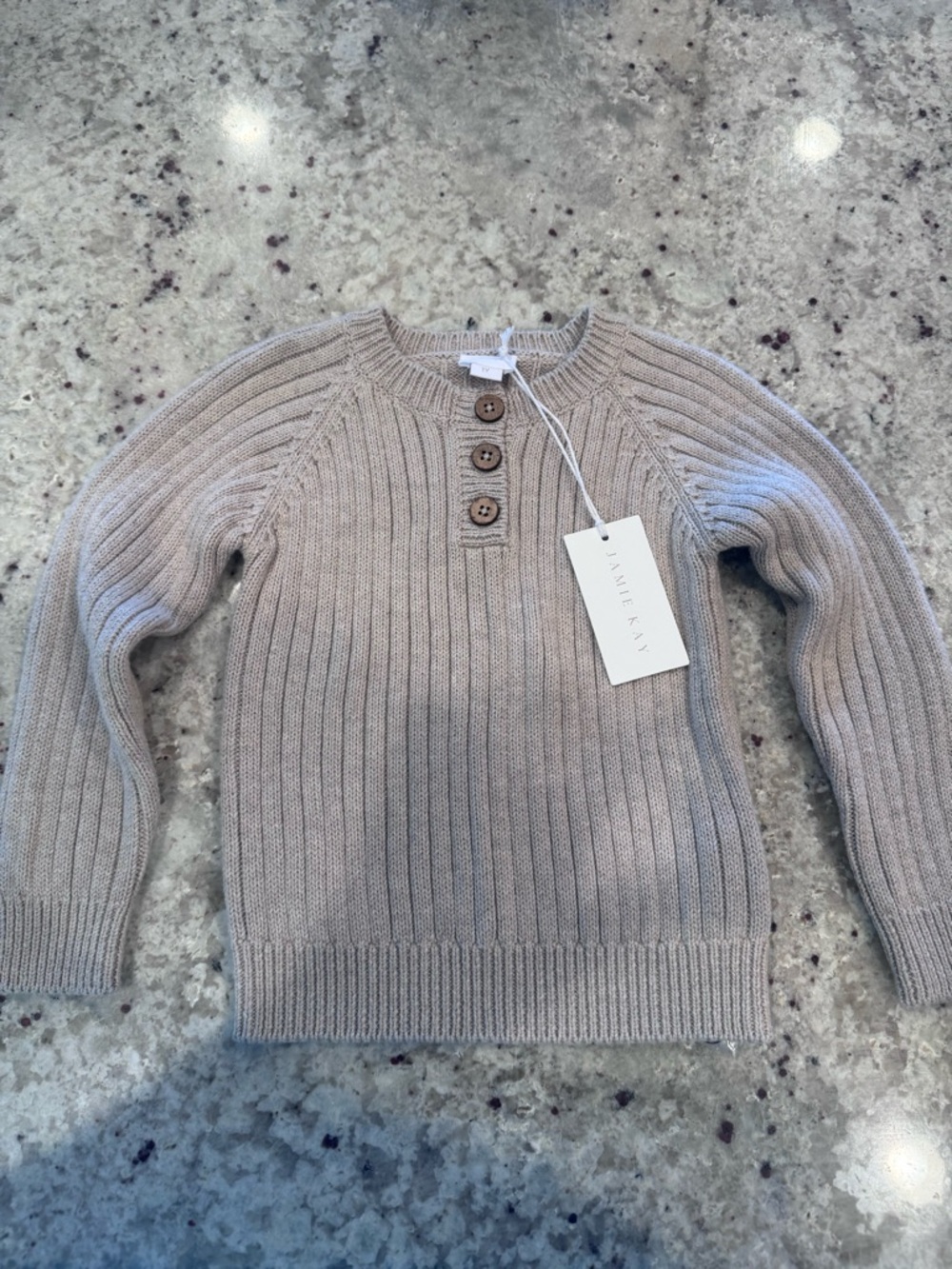 Jamie Kay Ribbed Henley Sweater in Light Taupe